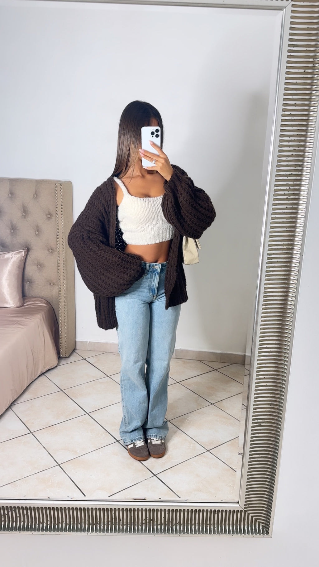 Cardigan en grosse maille [MARRON]