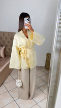 Kimono brocard à ceinture [JAUNE]
