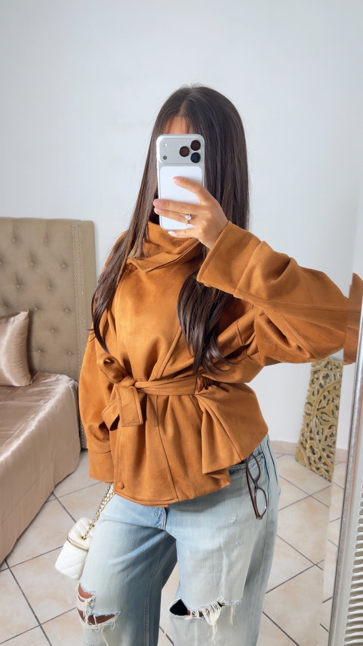 Veste en daim structurée à la taille [CAMEL]