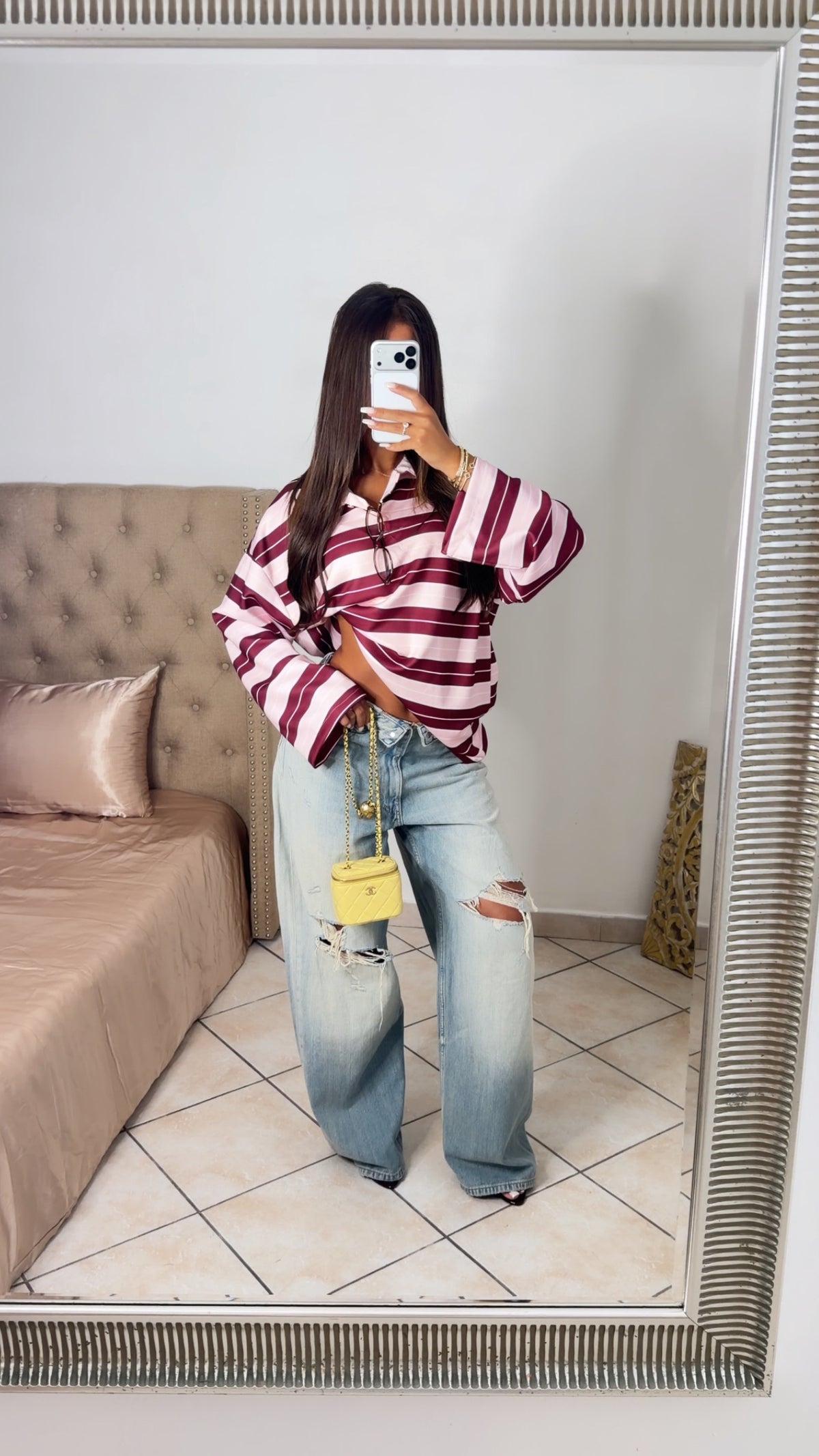 Pull oversize façon polo à rayures [PRUNE]