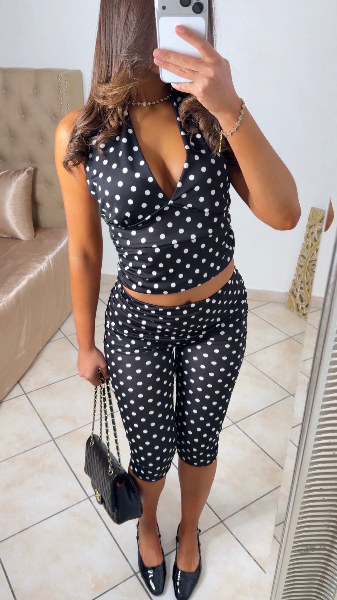 Ensemble top & legging capri à pois [NOIR]
