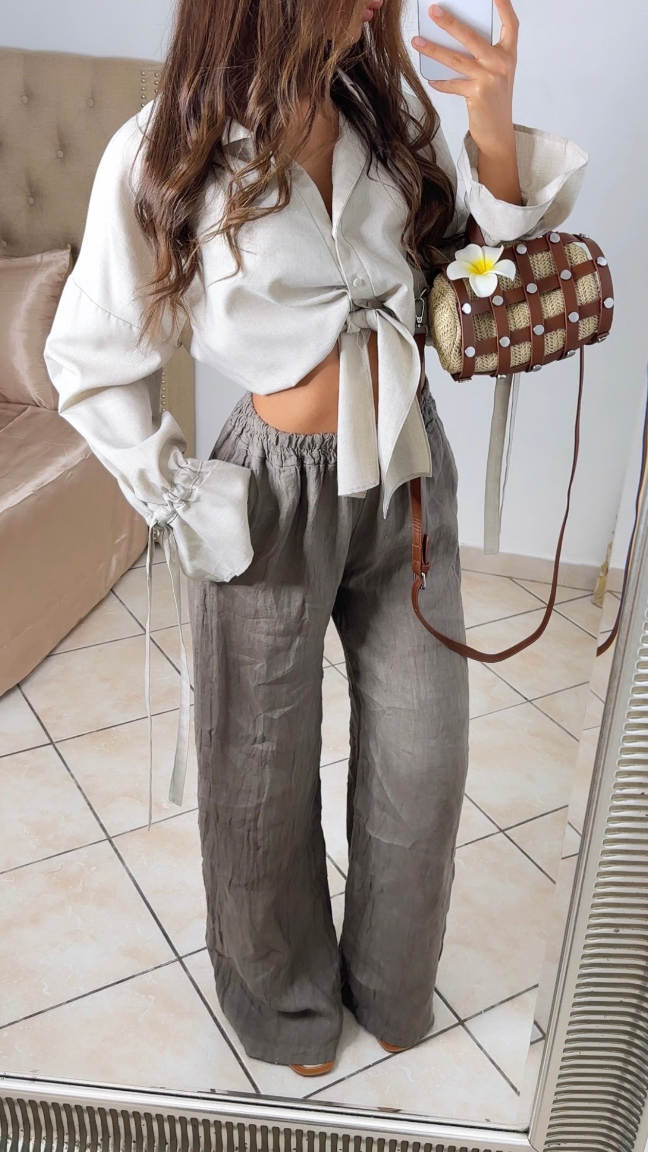 Pantalon en lin [TAUPE]
