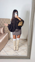 Pull oversize en maille manches ballons [MARRON]