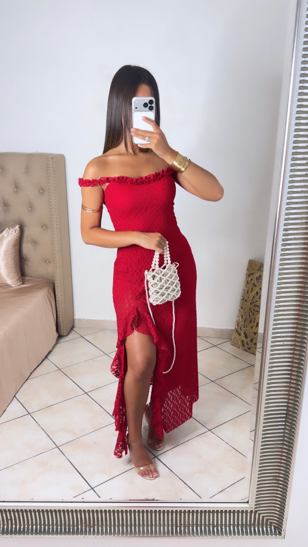 Robe à fentes en dentelle [ROUGE]