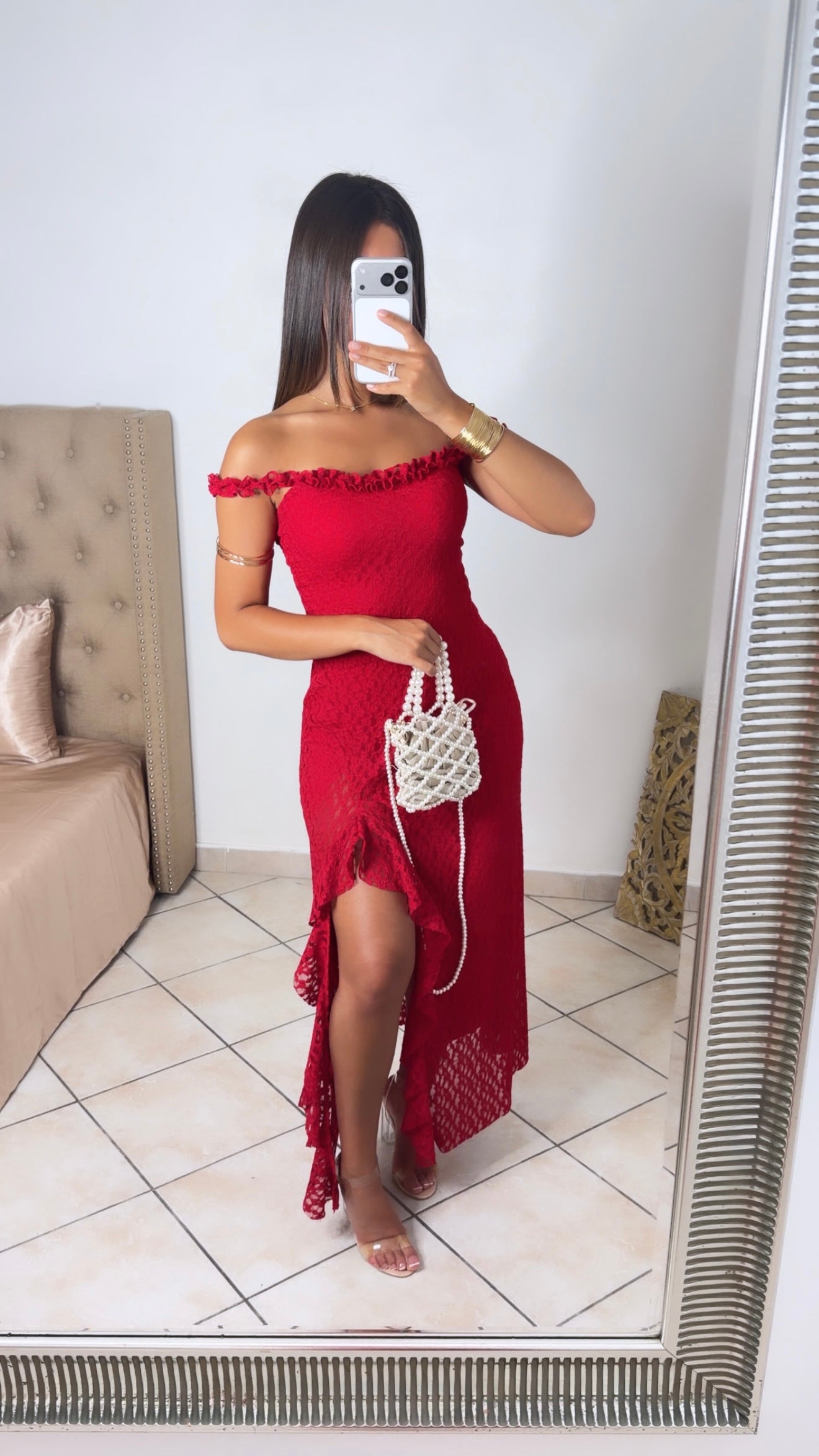 Robe à fentes en dentelle [ROUGE]