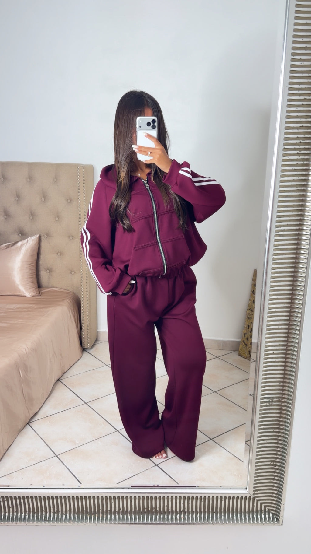 Ensemble sweat zippé détail asiatique et pantalon [PRUNE]