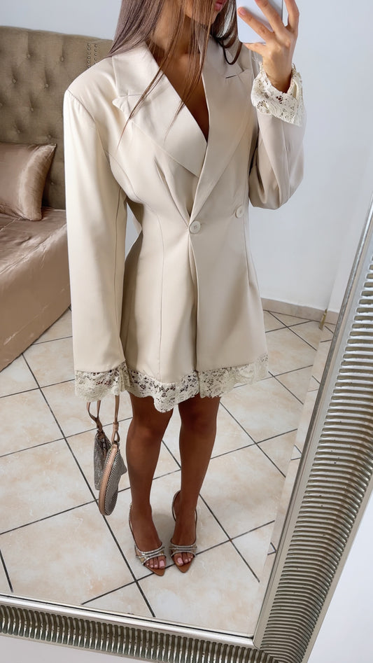 Robe blazer à dentelle [BEIGE]