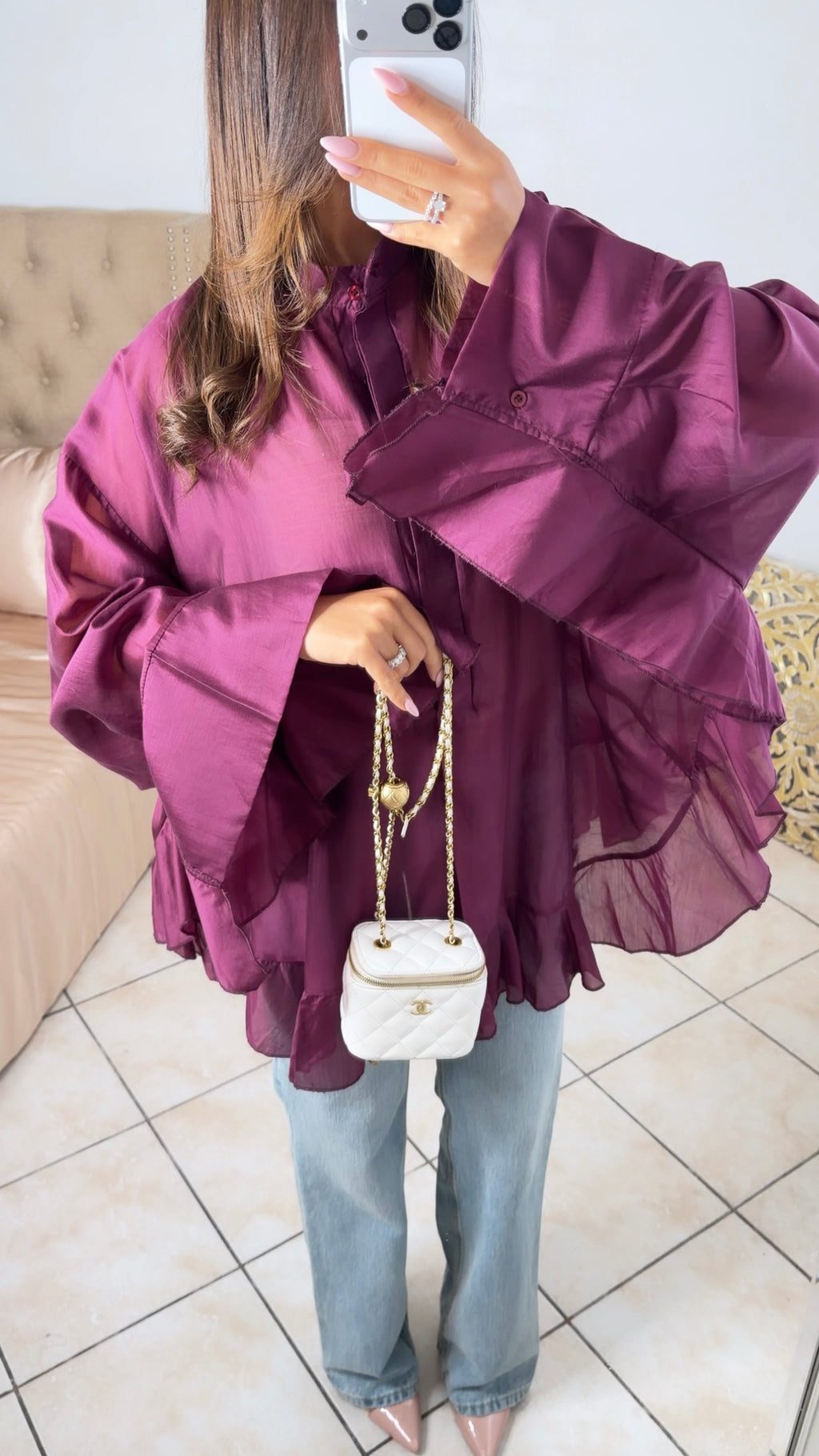 Blouse longue à volants [BORDEAUX]