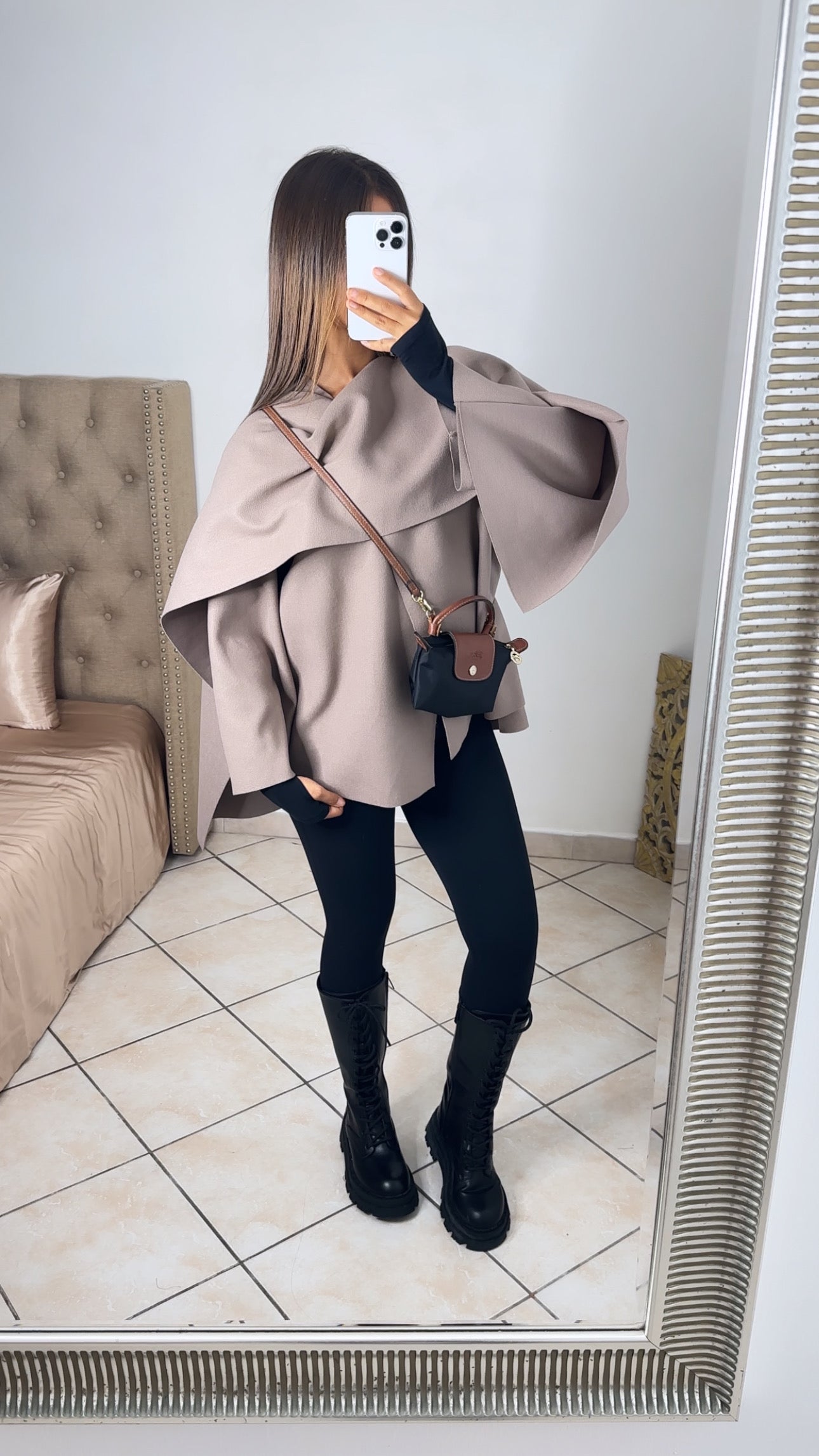 Veste écharpe façon cape [TAUPE]