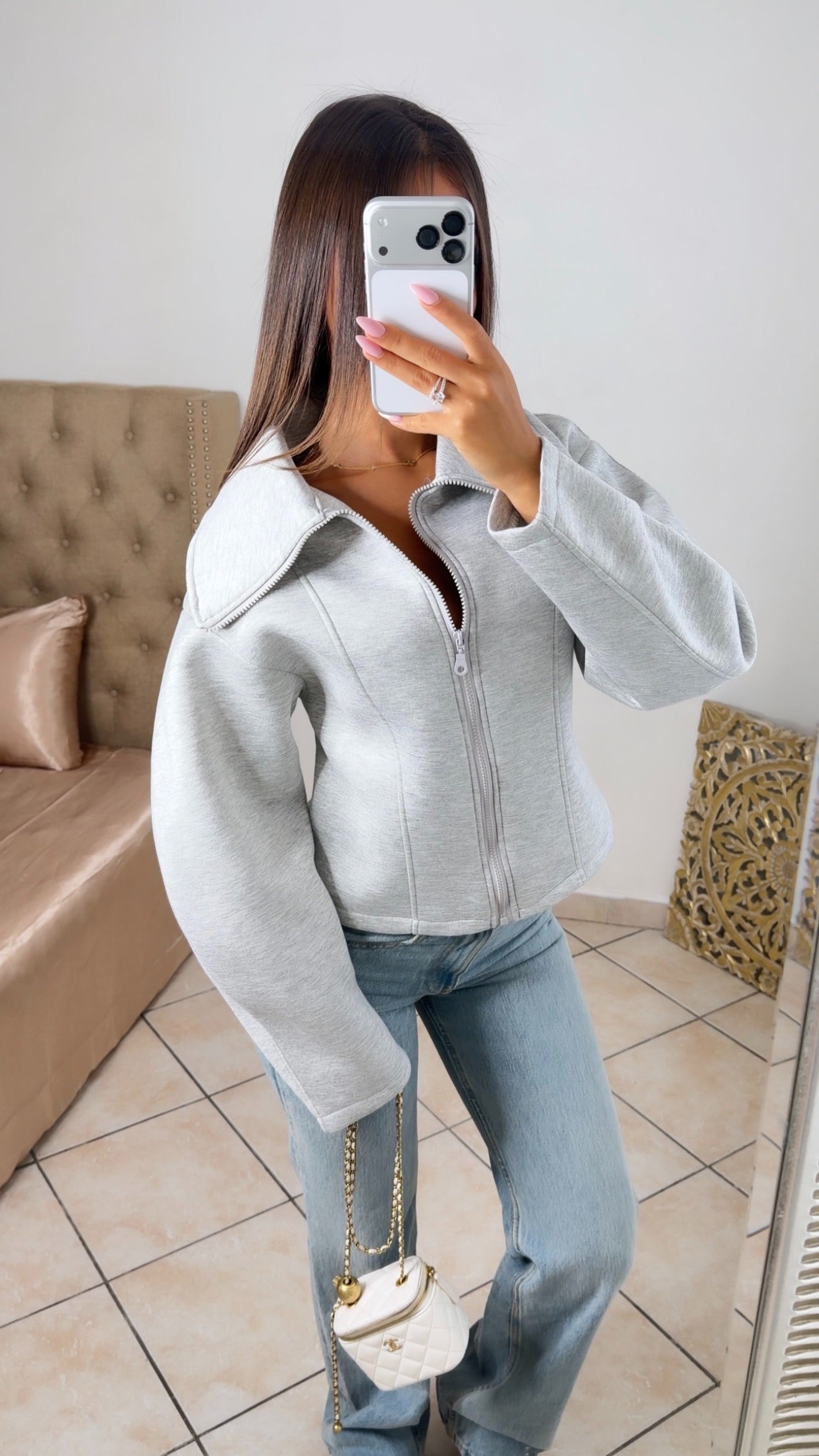 Veste structurée à zip [GRIS]