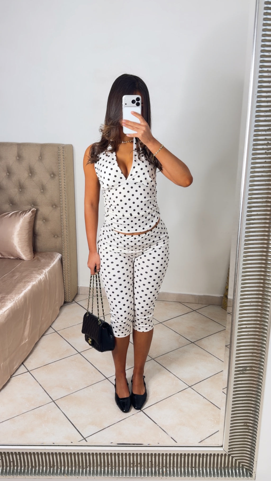 Ensemble top & legging capri à pois [BLANC]