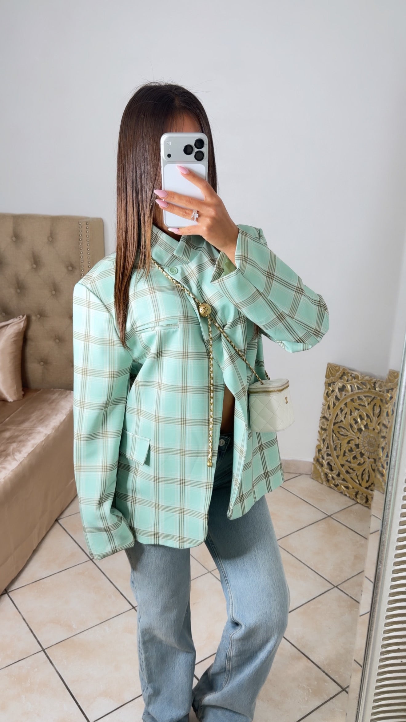 Blazer surdimensionné à carreaux [MENTHE]