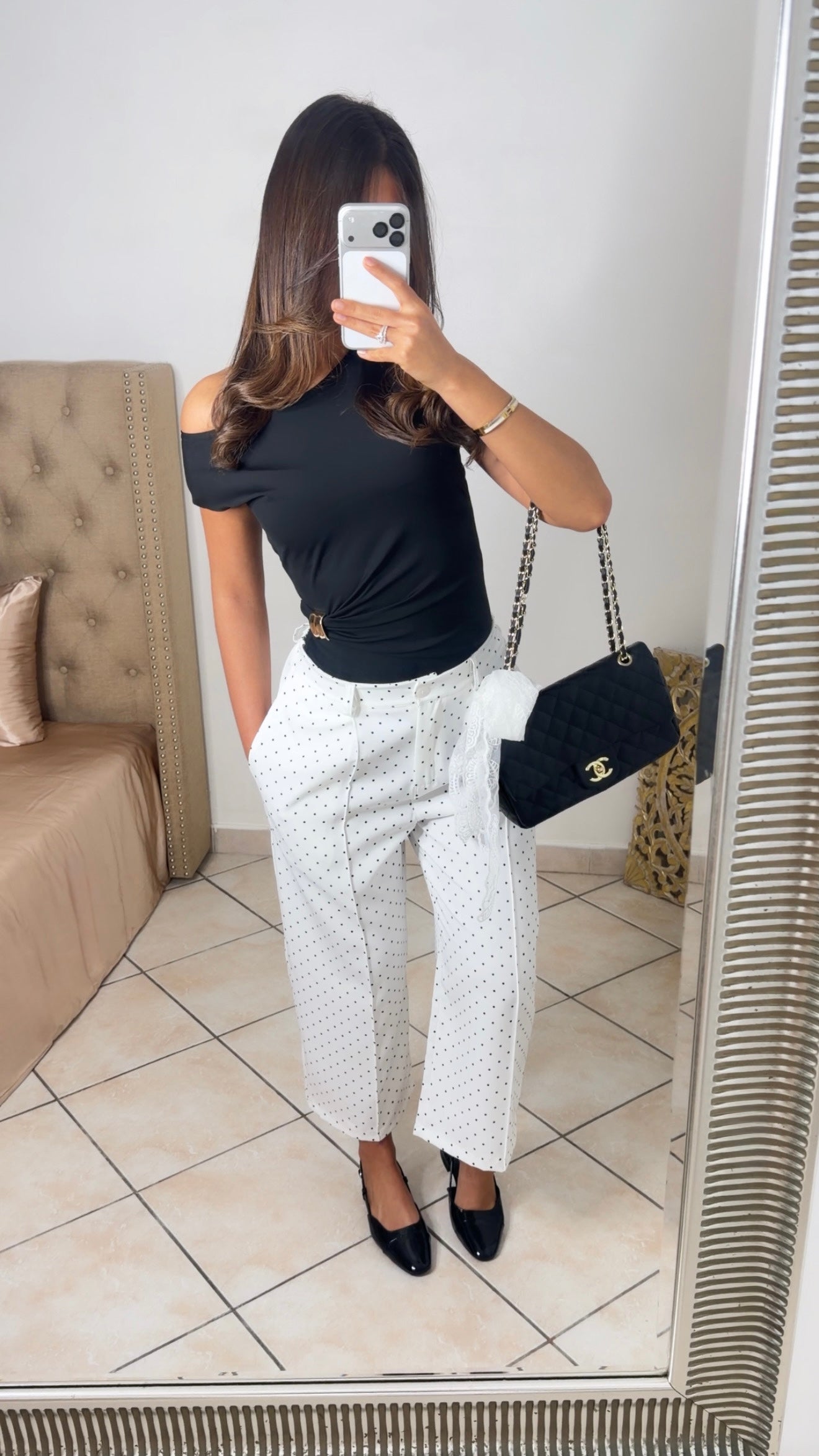 Pantalon cropped à pois [BLANC]