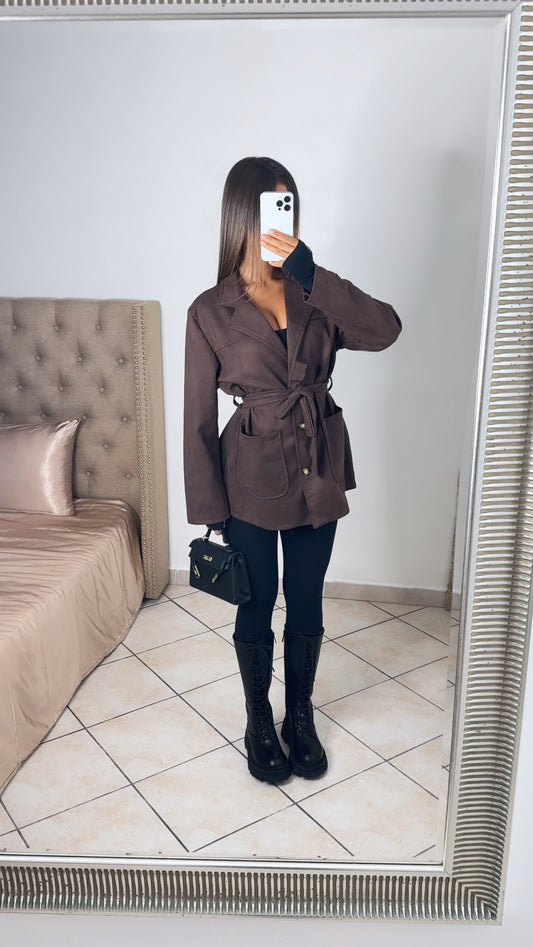 Veste à ceinture effet daim [MARRON]