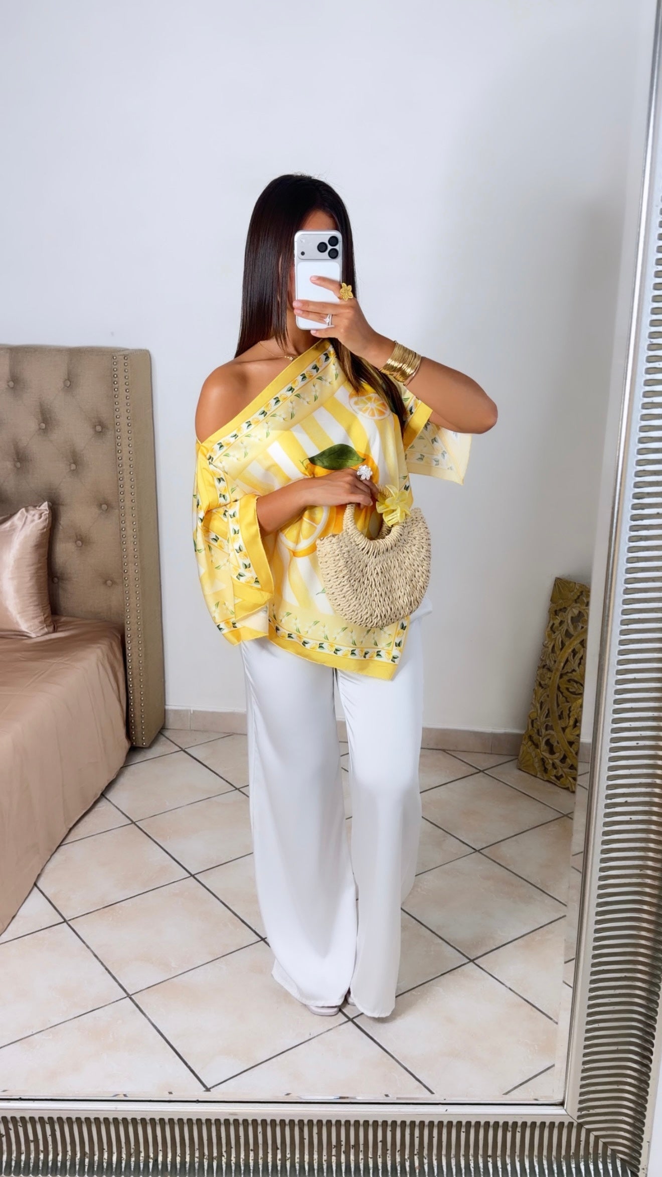 Top satiné triangle à motifs [CITRON]