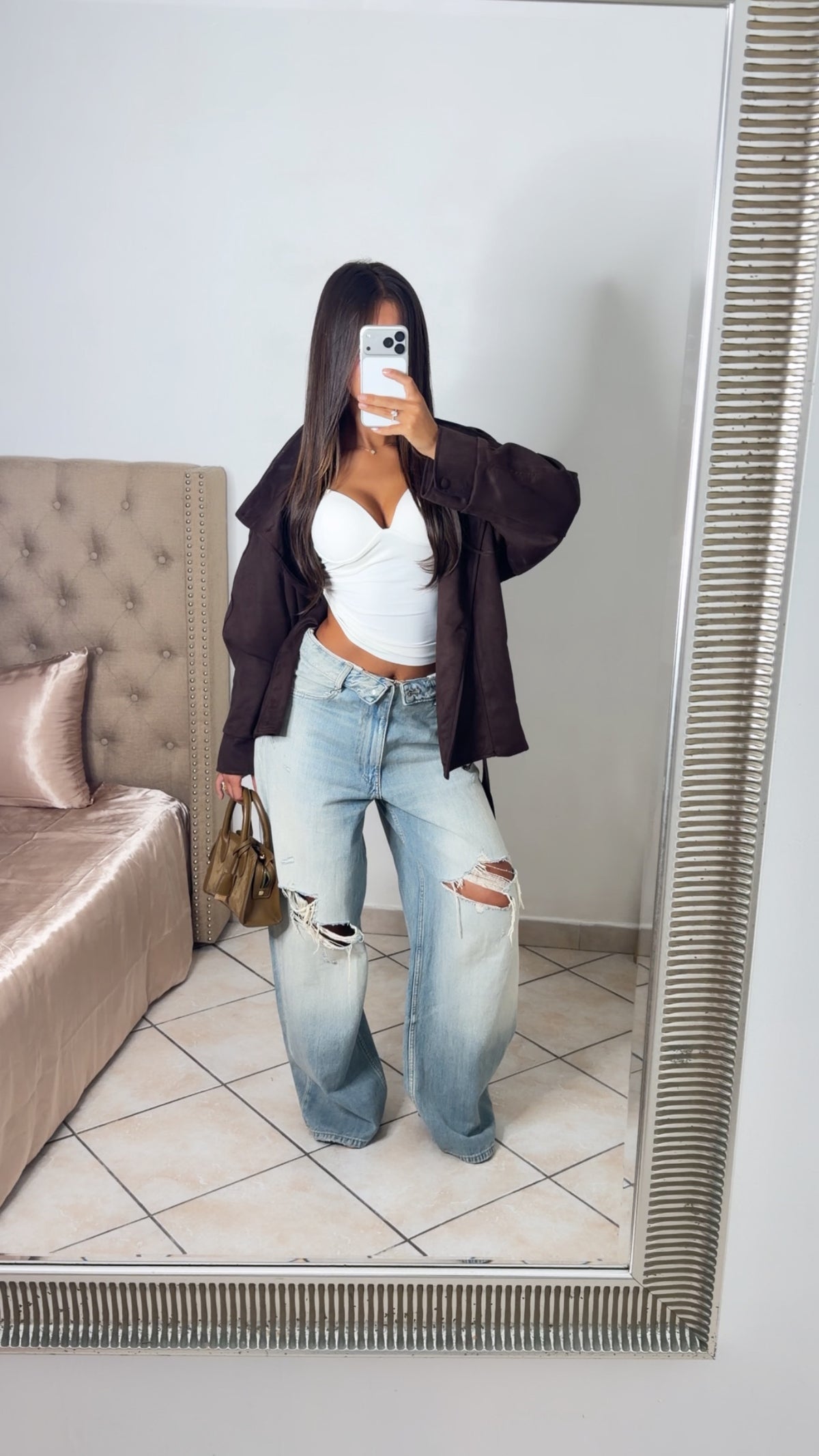 Veste en daim structurée à la taille [MARRON]