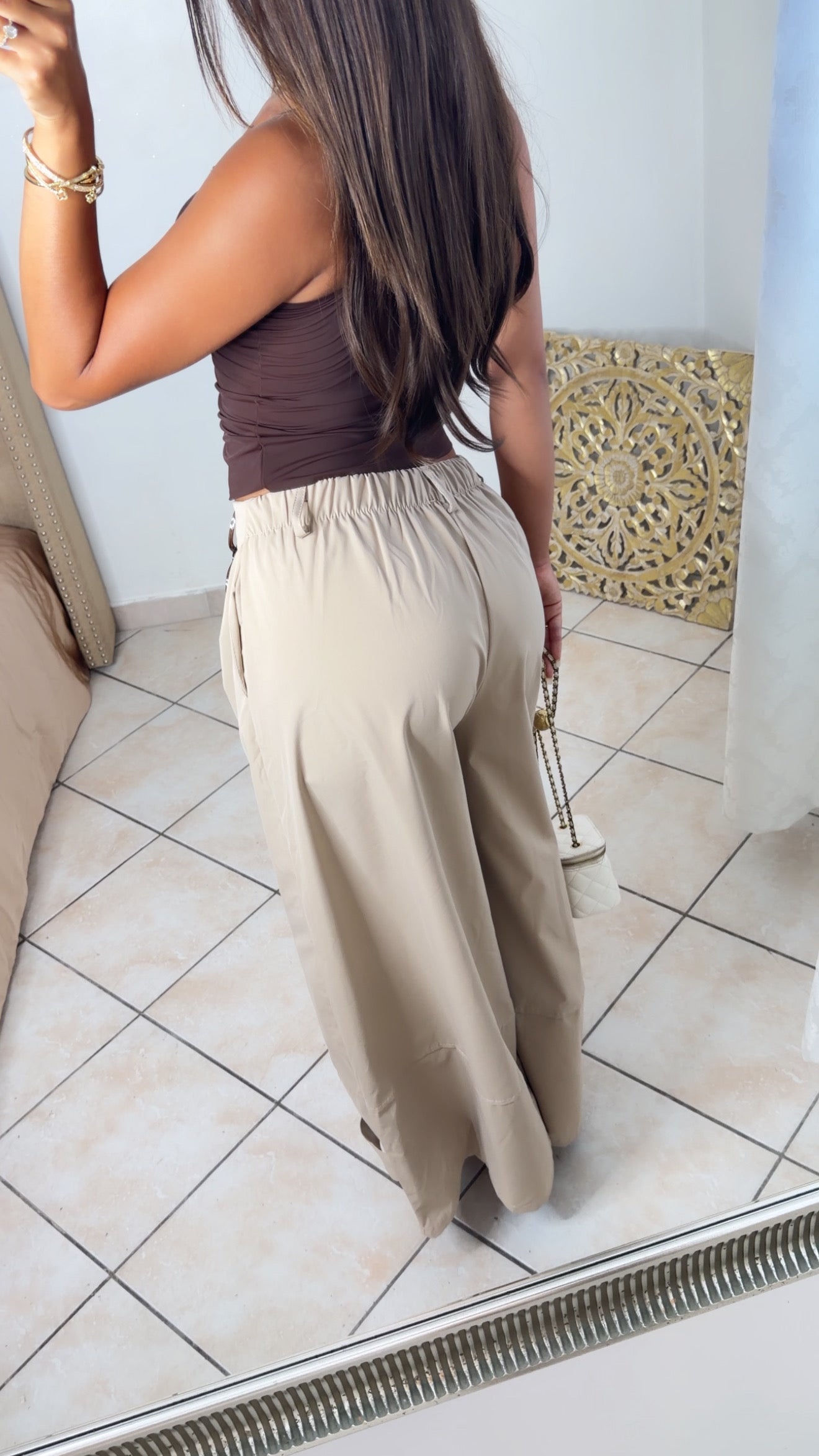 Pantalon oversize détail trench [BEIGE]