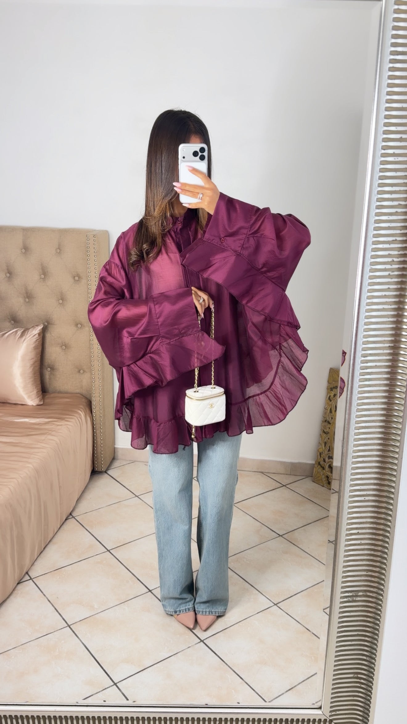 Blouse longue à volants [BORDEAUX]