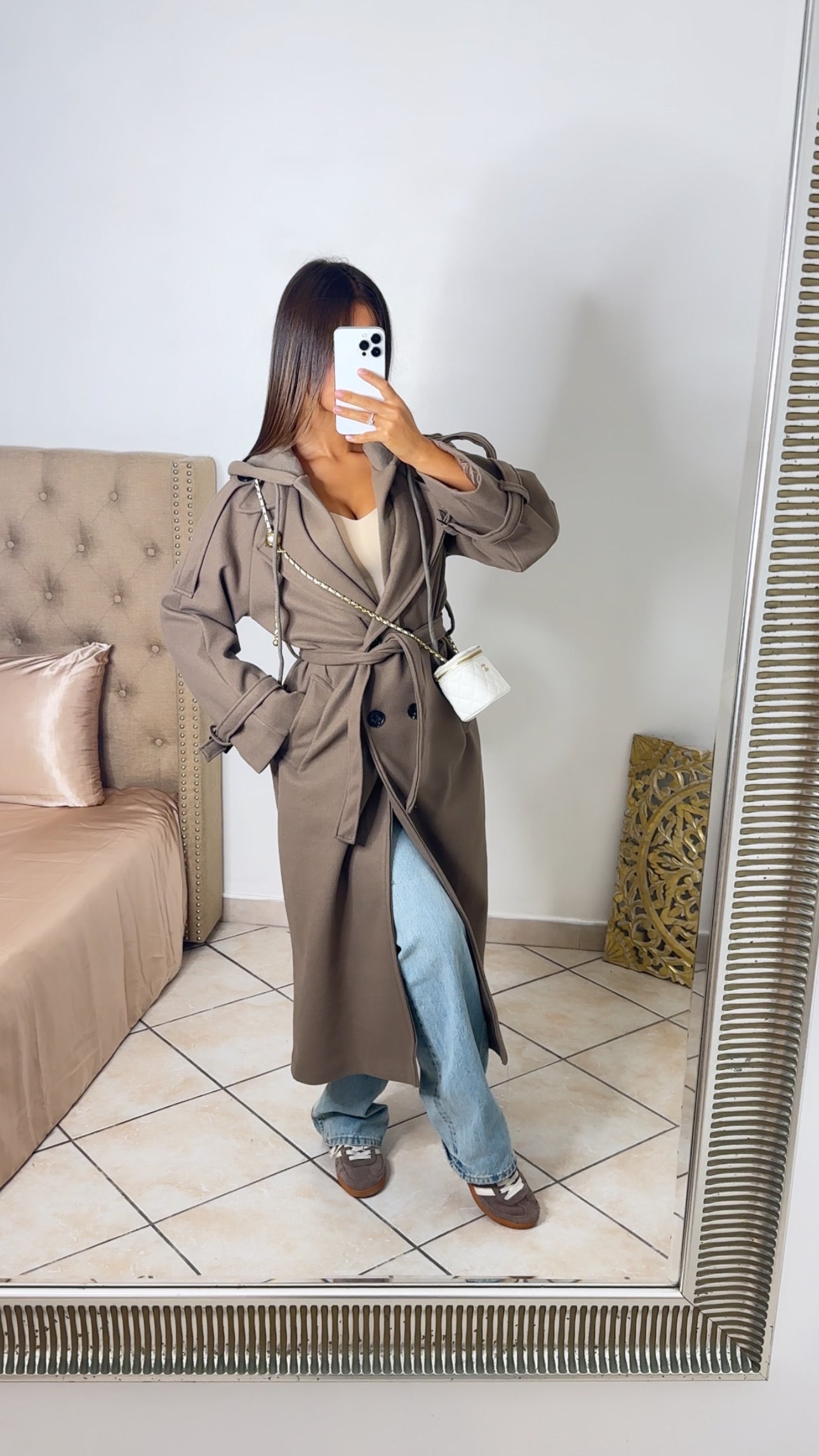 Manteau style trench à capuche [TAUPE]