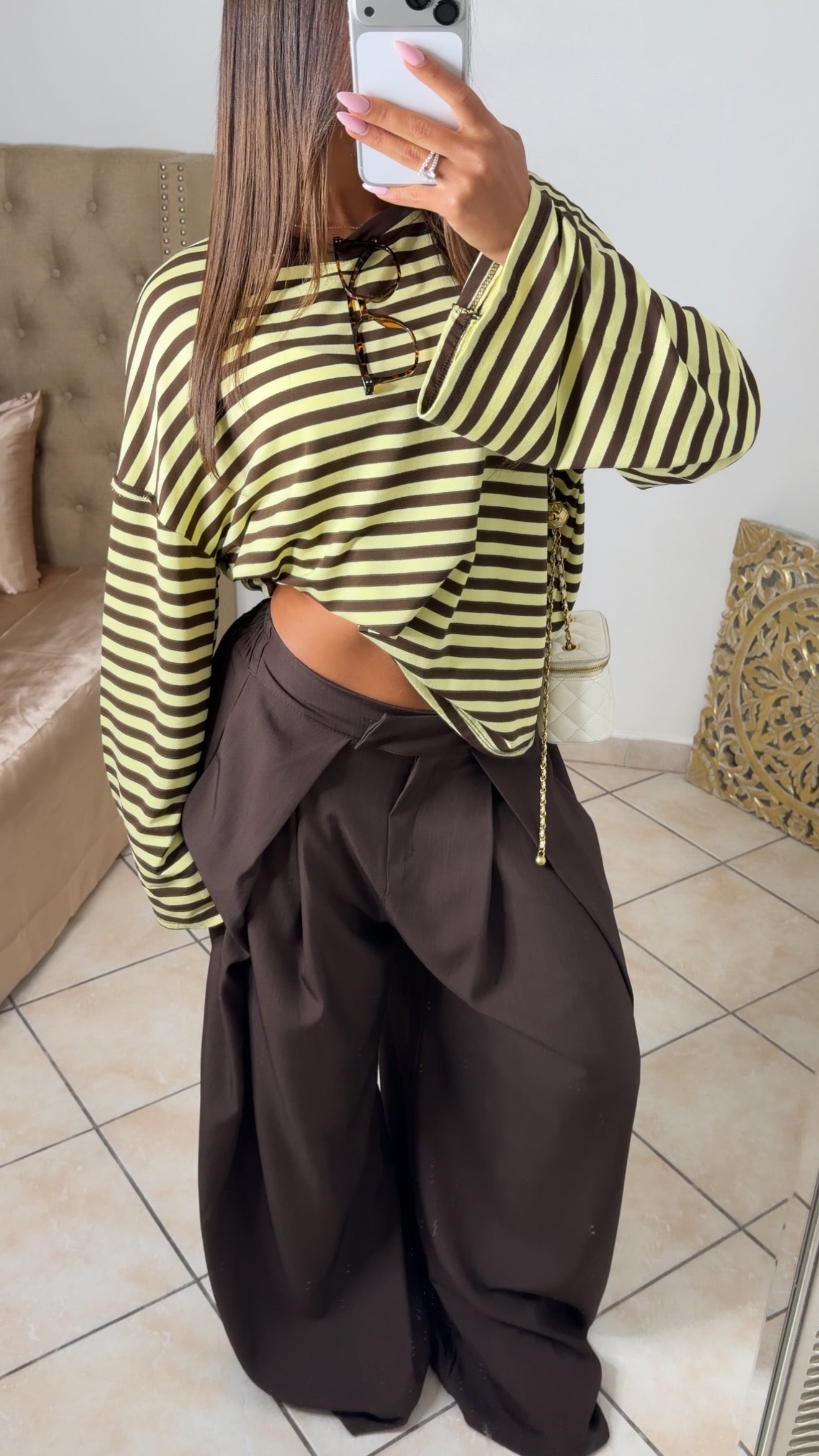 Pull oversize rayé [MARRON]