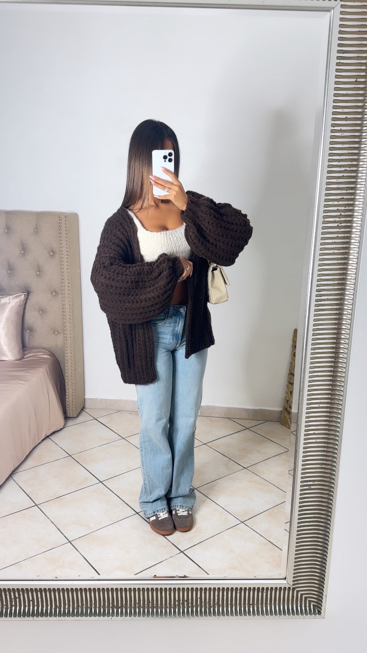 Cardigan en grosse maille [MARRON]