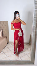 Robe à fentes en dentelle [ROUGE]