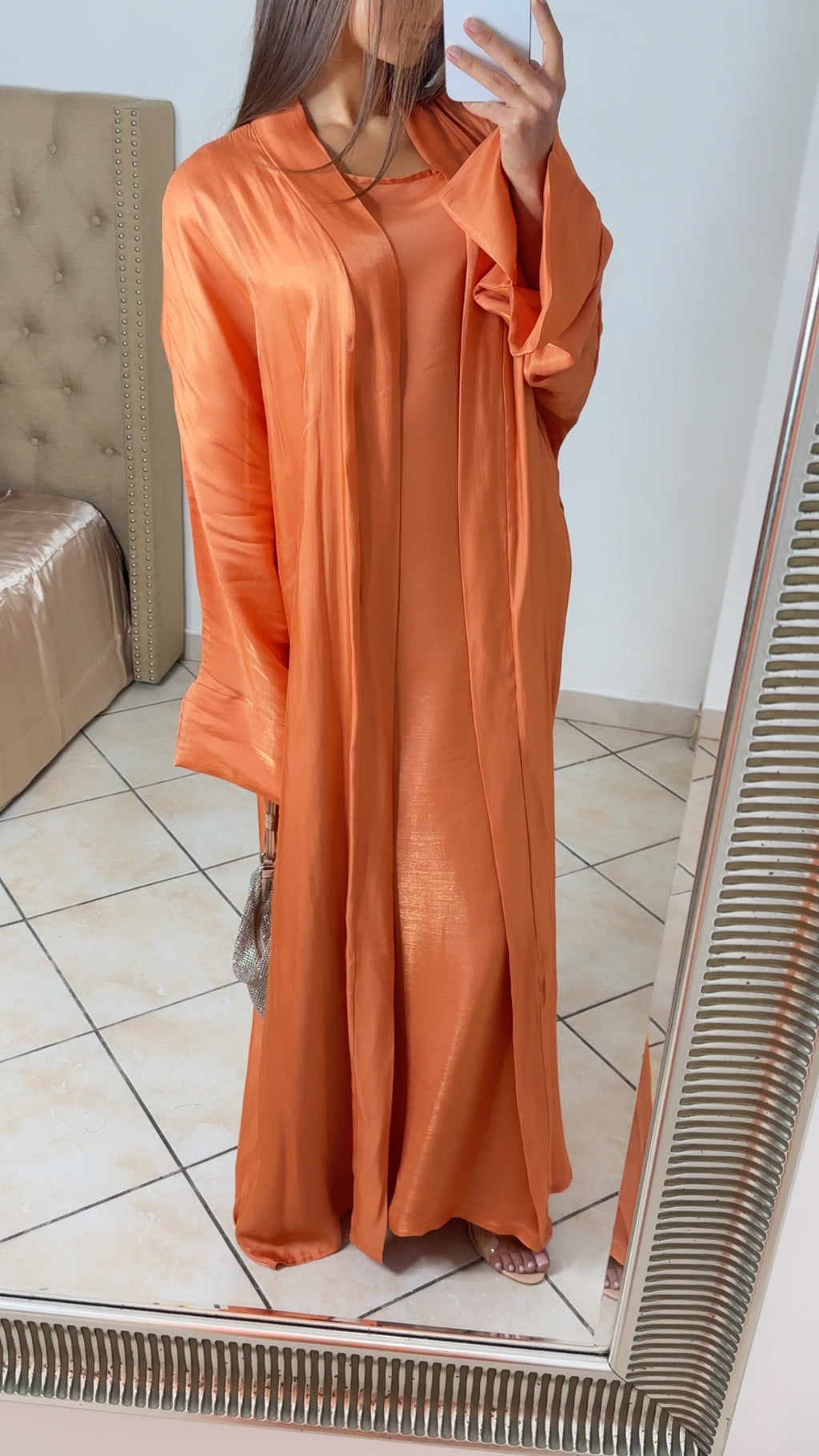 Ensemble sous robe + kimono satiné [ORANGE]