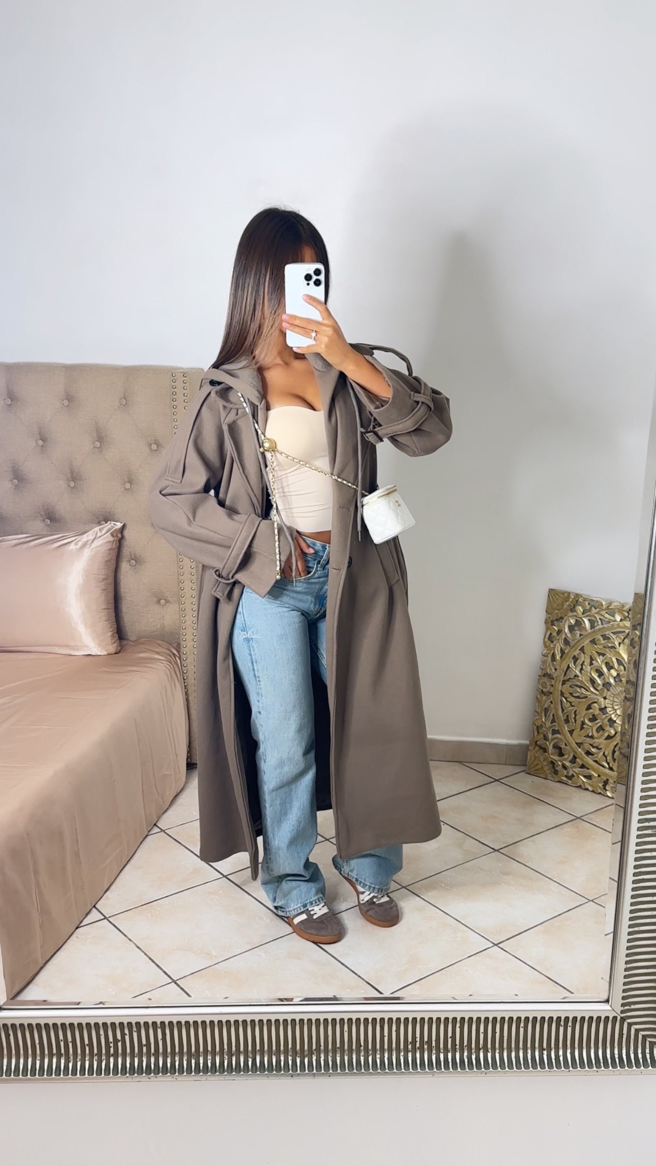 Manteau style trench à capuche [TAUPE]