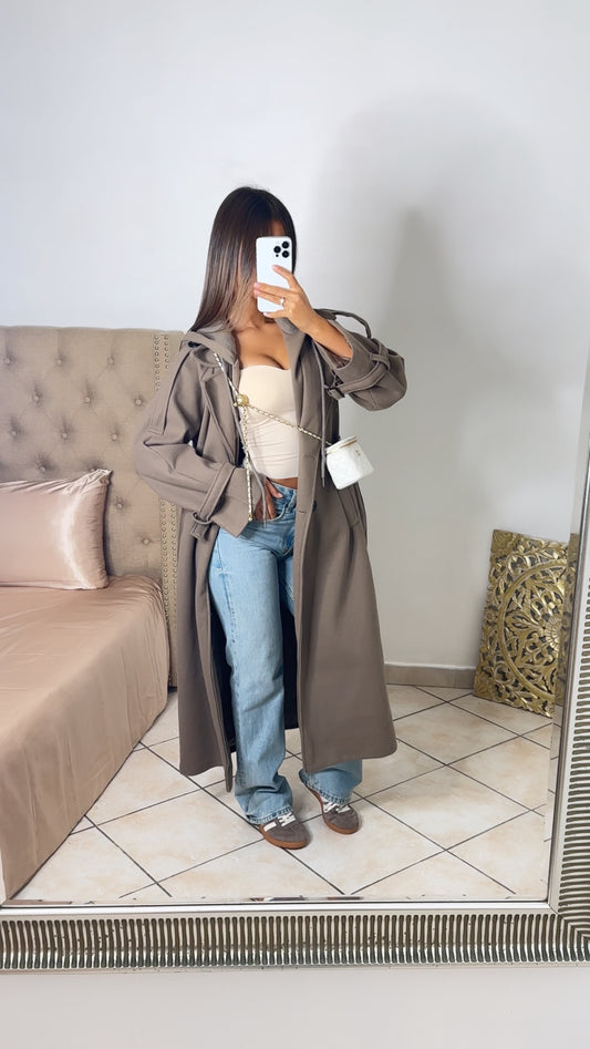 Manteau style trench à capuche [TAUPE]