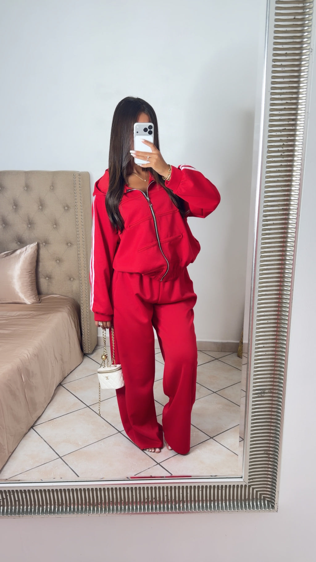 Ensemble sweat zippé détail asiatique et pantalon [ROUGE]