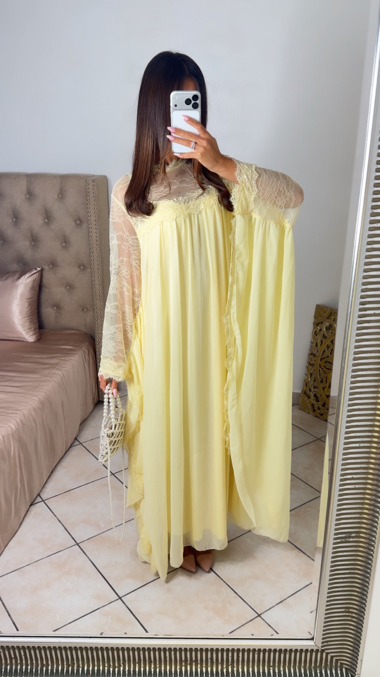 Robe longue à dentelle [JAUNE]