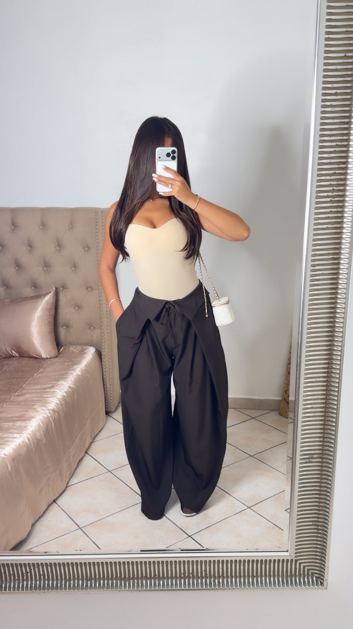 Pantalon doublé à nouer [MARRON]