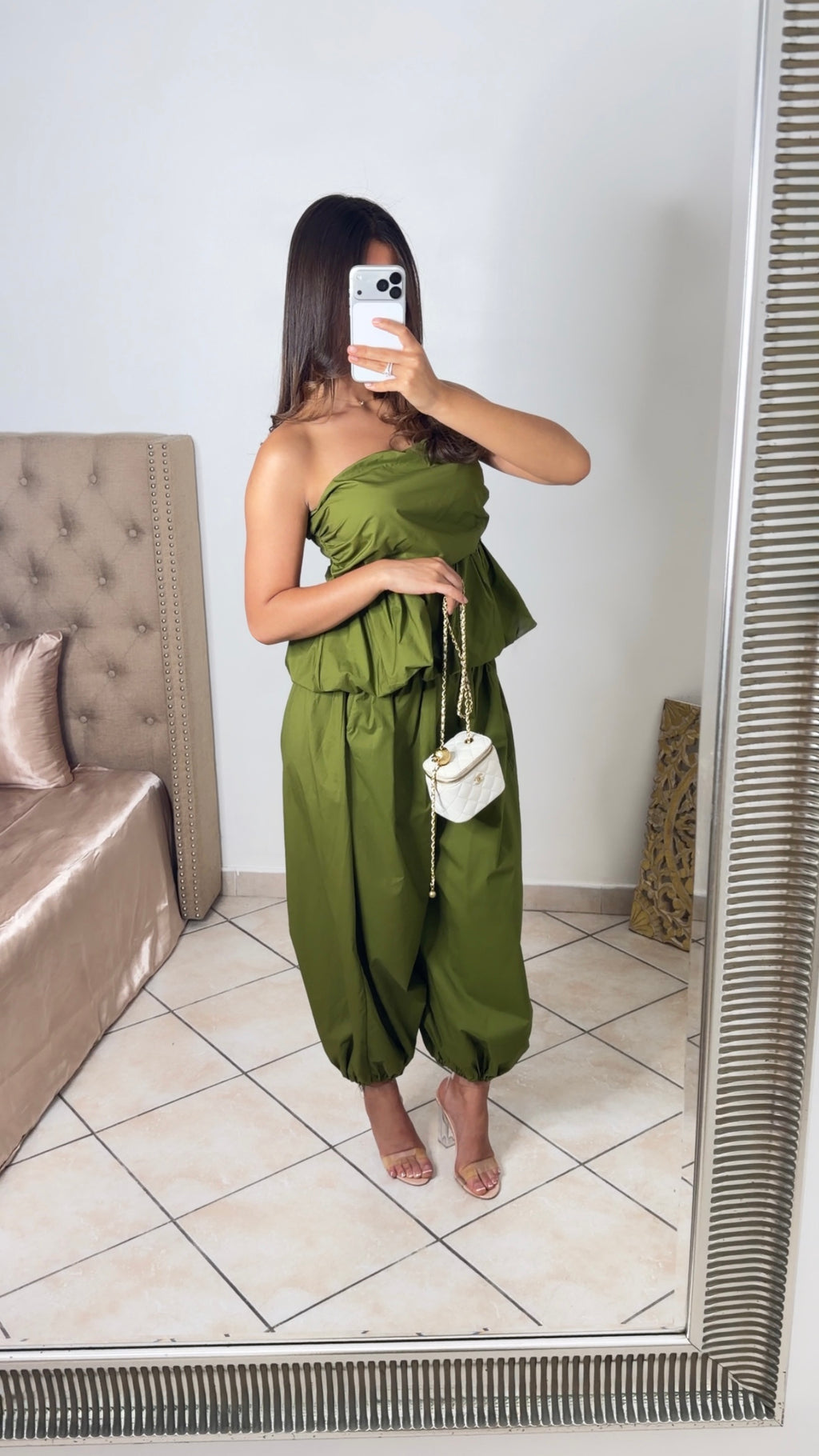 Ensemble bustier et pantalon bouffant [OLIVE]