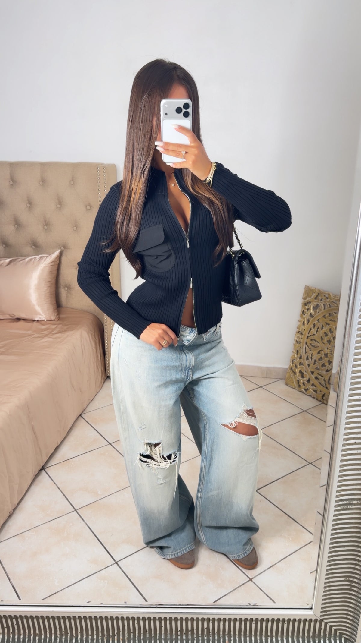Gilet côtelé à zip [NOIR]