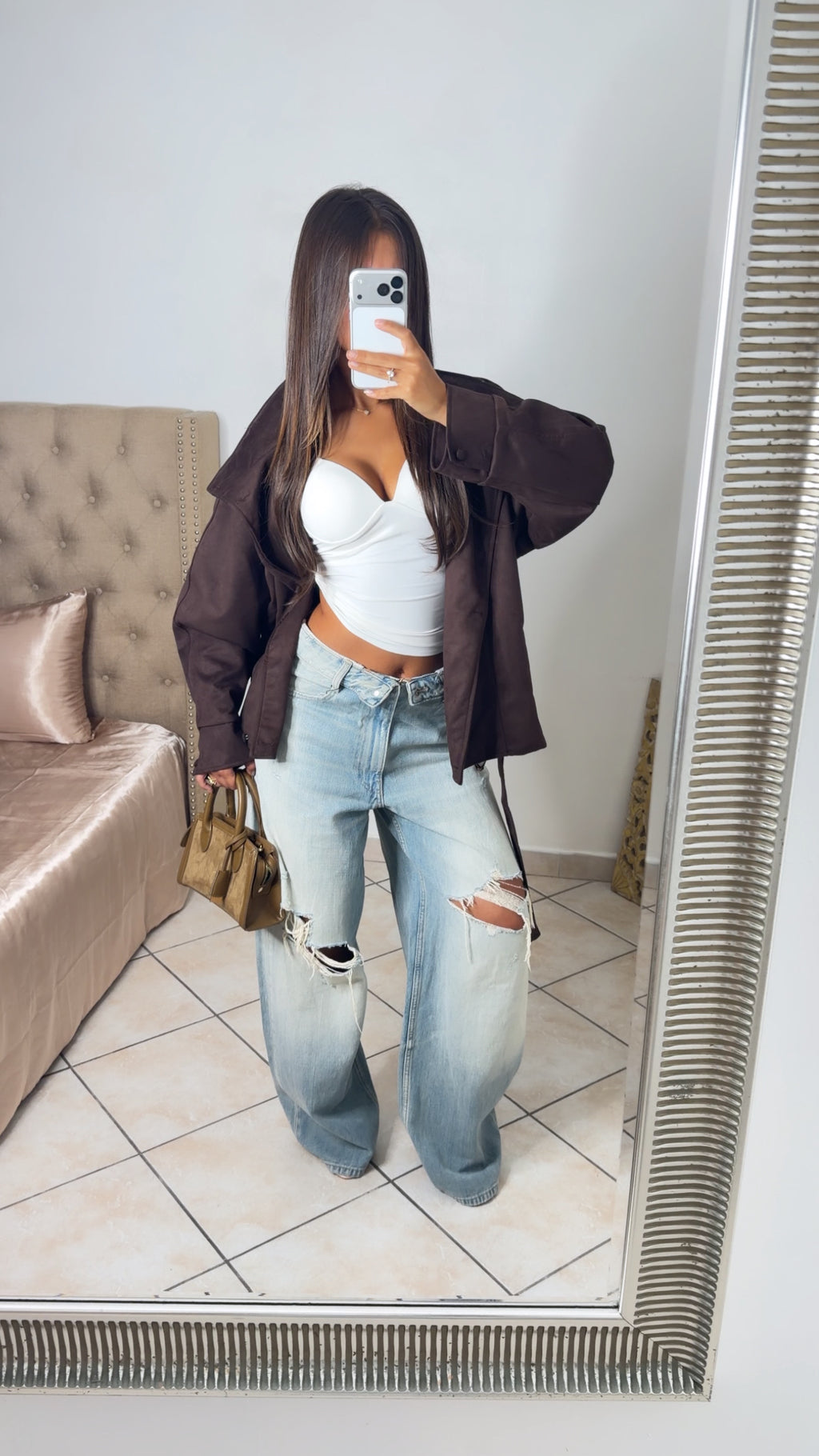 Veste en daim structurée à la taille [MARRON]