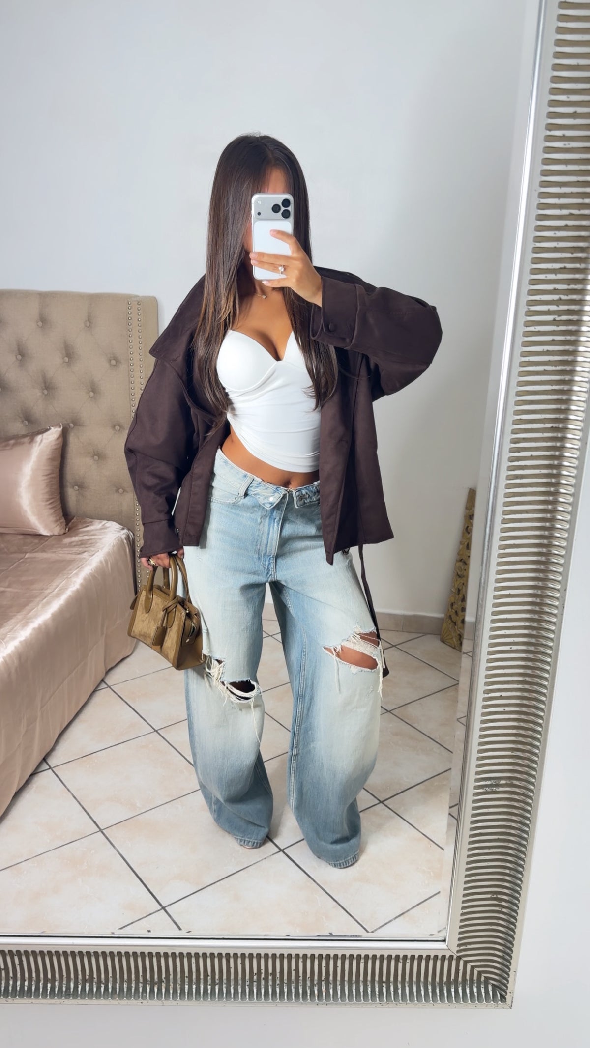 Veste en daim structurée à la taille [MARRON]