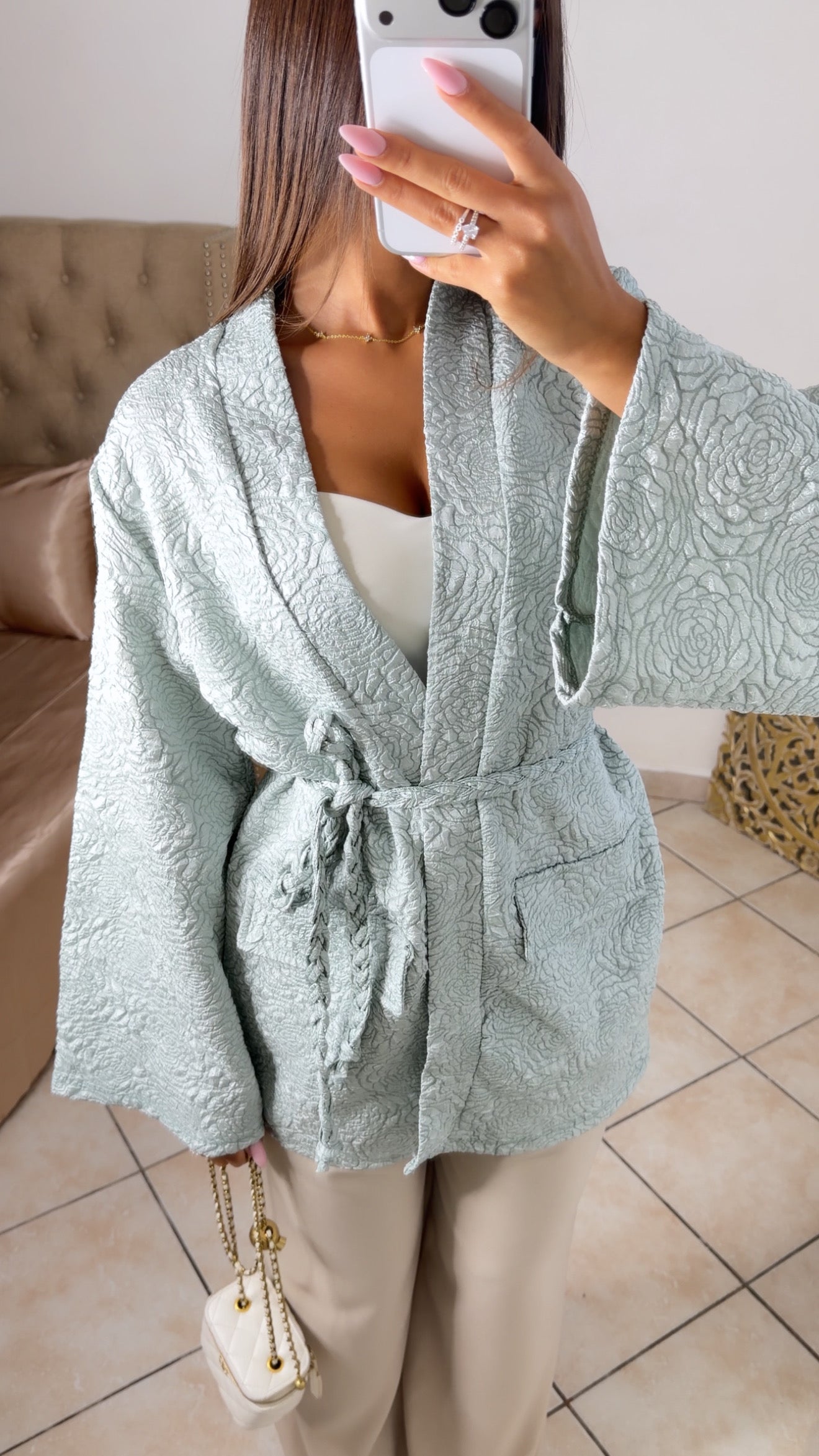 Kimono brocard à ceinture [MENTHE]