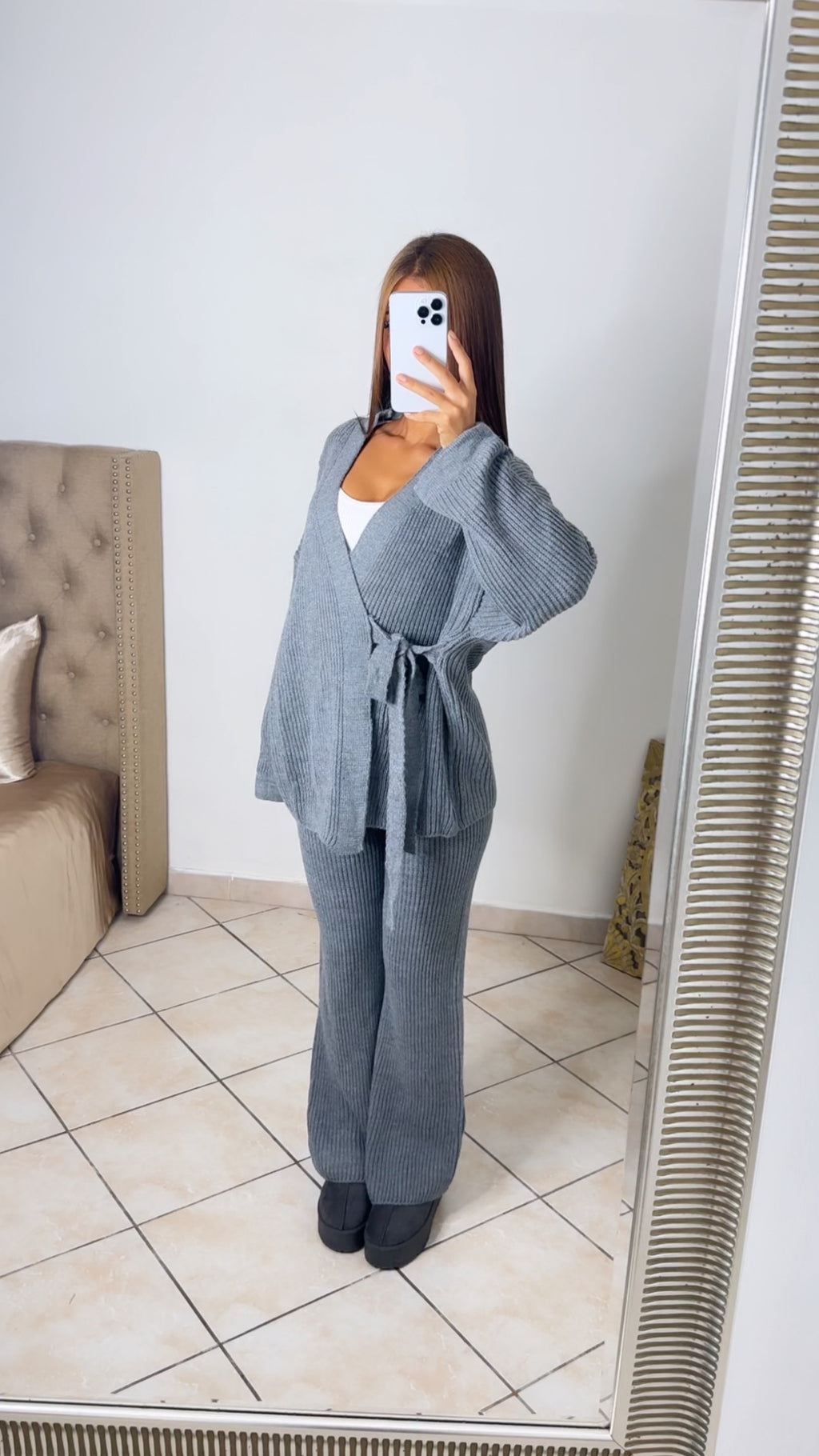 Ensemble kimono en maille [GRIS FONCÉ]