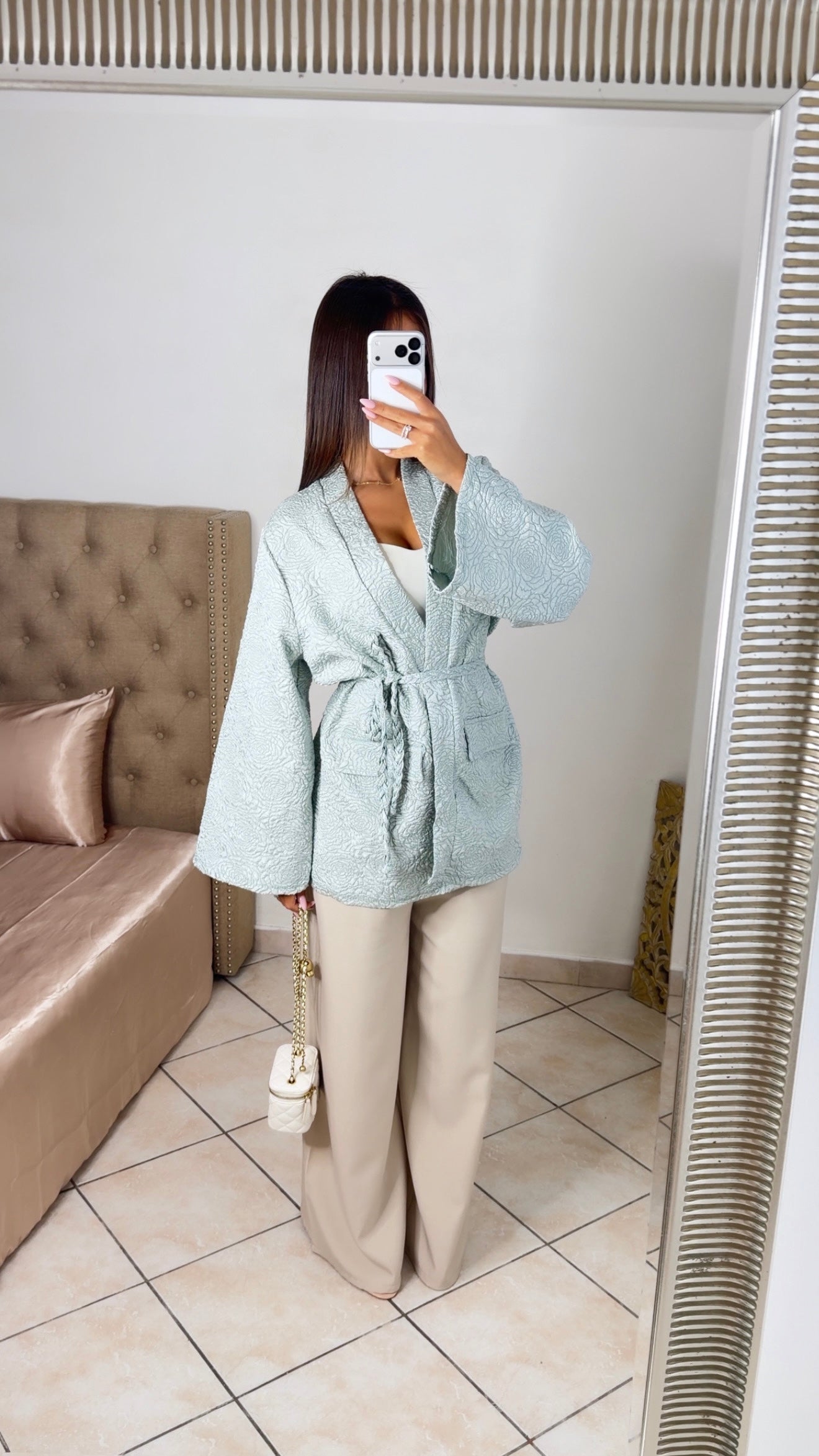 Kimono brocard à ceinture [MENTHE]