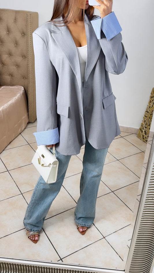 Blazer oversize à revers BLEU [GRIS]