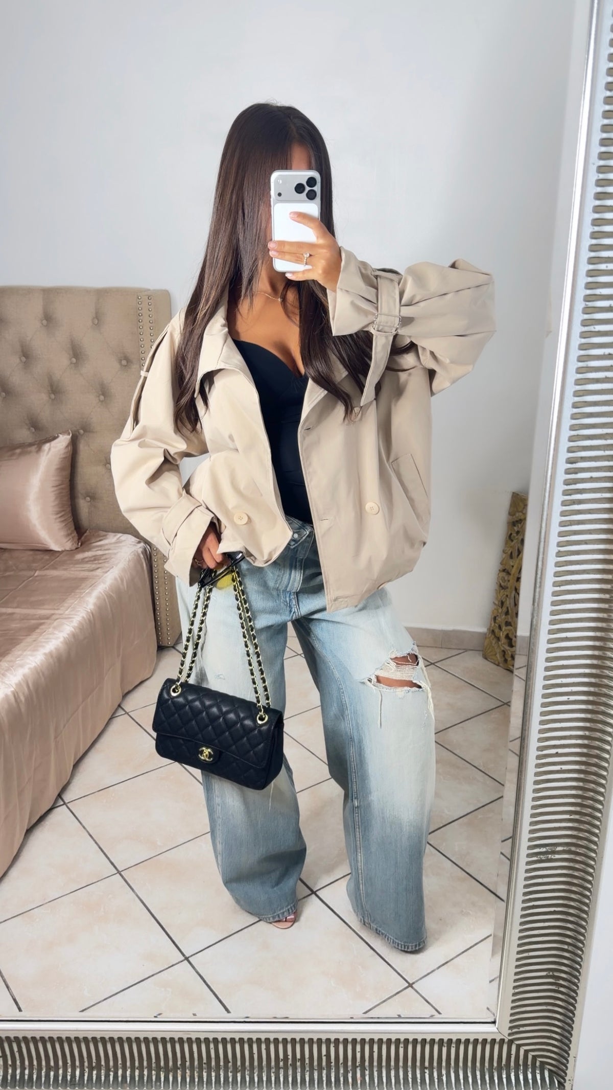 Trench court effet ballon [BEIGE]
