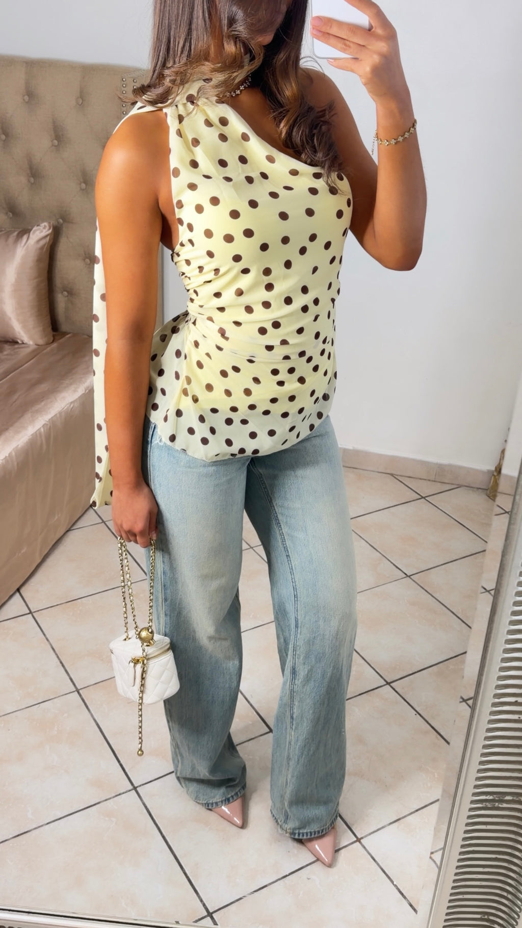 Top cintré écharpe à pois [JAUNE]