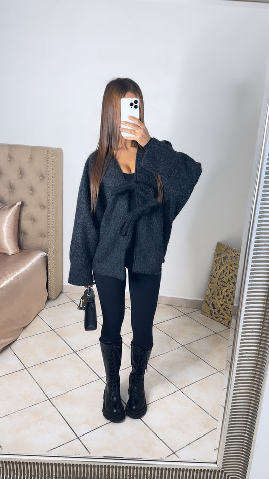 Veste moutonnée double noeuds [NOIR]
