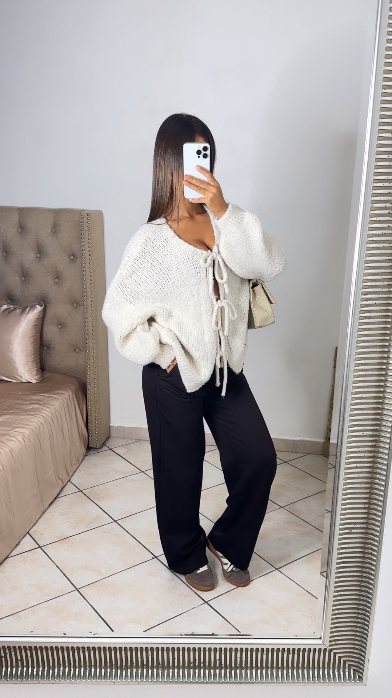 Cardigan en maille triple noeuds [CREME]