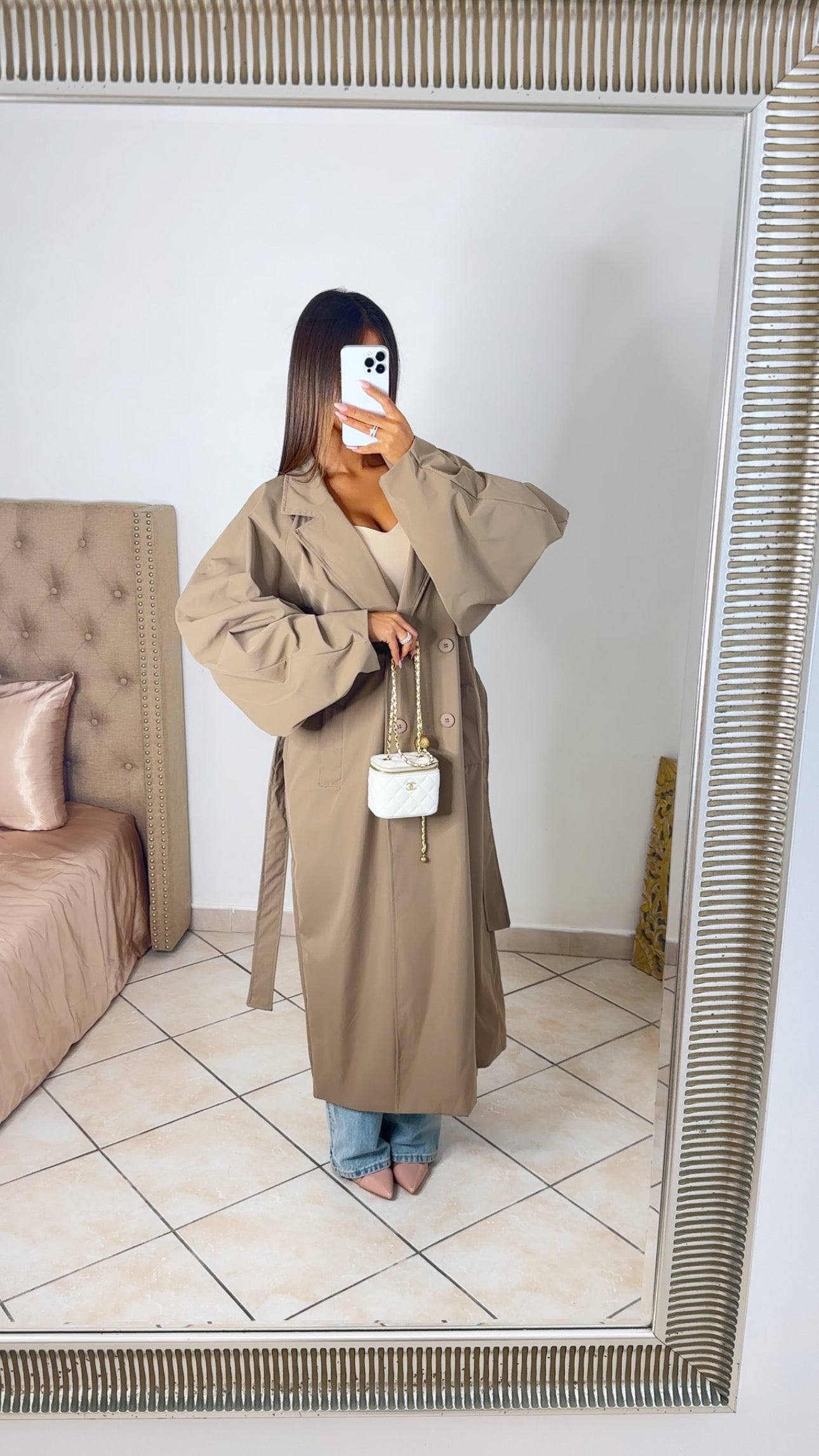 Trench long oversize manches ballon [TAUPE]