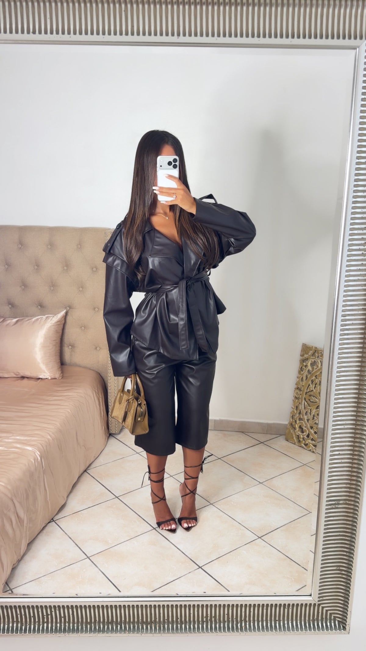 Veste style trench en similicuir [MARRON]