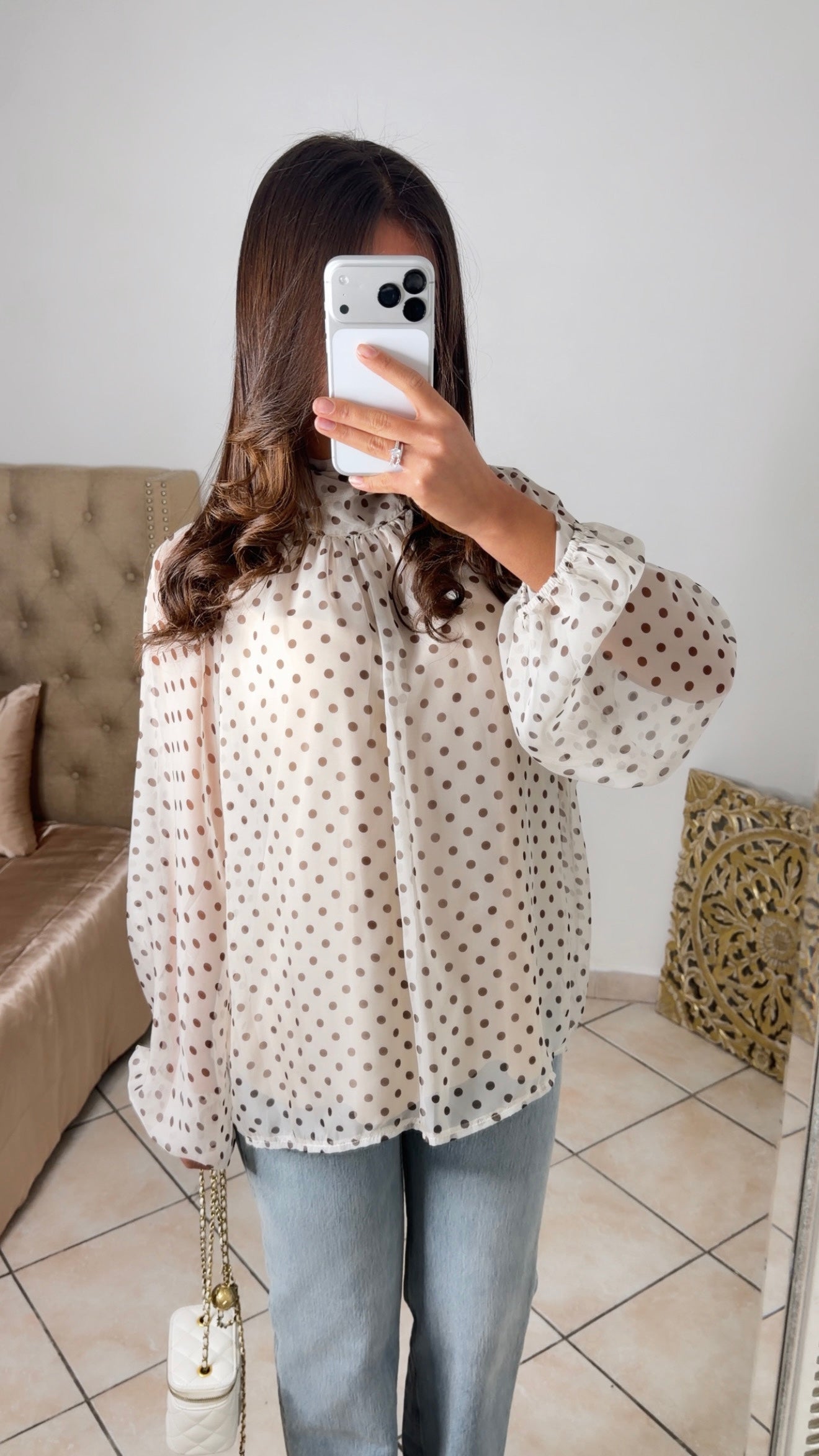 Blouse transparente à pois [CREME]