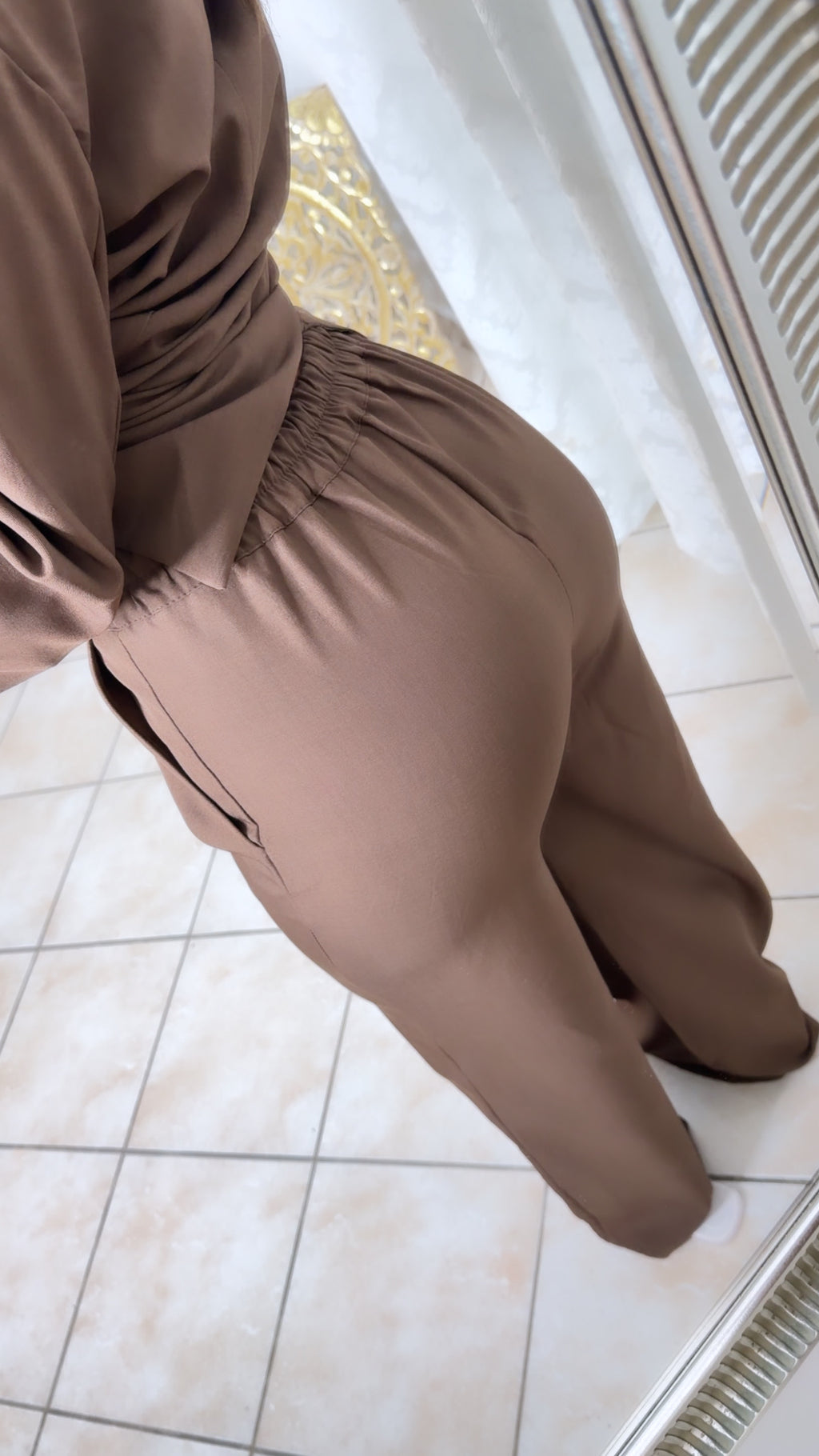 Ensemble blazer manche courte et pantalon [MARRON]
