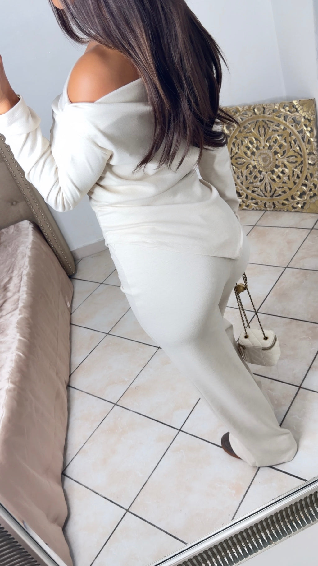 Ensemble asymétrique cintré à col bateau [BEIGE]