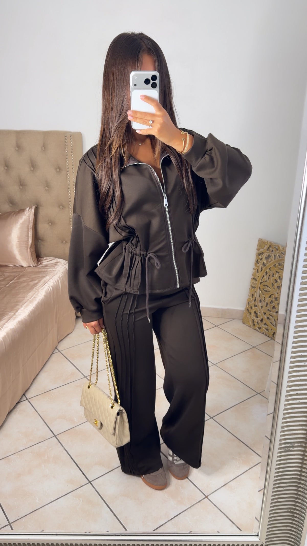 Ensemble Utility - veste zippée & pantalon droit [MARRON]
